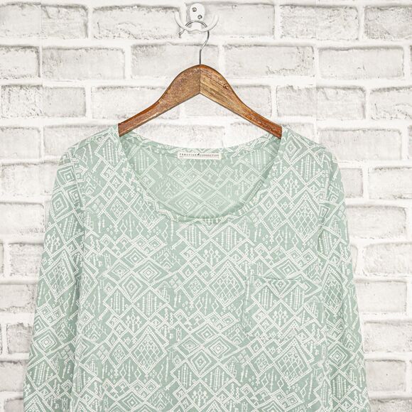Peruvian Connection Scoop Neck Blouse Green Geo Print size S - Picture 6 of 6